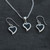 Hand crafted matching silver jewellery set with Whitby Jet hearts