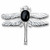 Large sterling silver dragonfly horizontal pin brooch with oval Whitby Jet cabochon