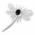 Large hand crafted sterling silver dragonfly pin brooch with oval Whitby Jet cabochon