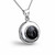 Classic circular Whitby Jet and sterling silver locket pendant necklace