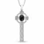 Hand crafted long Celtic sterling silver cross pendant necklace with oval Whitby Jet stone