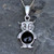 Hand crafted sterling silver owl pendant necklace with round Whitby Jet cabochon