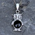 Hand crafted sterling silver owl pendant necklace with round Whitby Jet cabochon