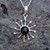 Contemporary sterling silver Sun Burst pendant necklace with Whitby Jet cabochon