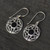 Circular sterling silver and Whitby Jet drop earrings