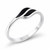 Ladies sterling silver slim ring with two curved slither shaped inlaid Jet stones
