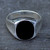 Mens 925 silver chunky signet ring inlaid with curved oval Jet stone Mens 925 silver chunky signet ring inlaid with curved oval Jet stone