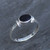 Contemporary sterling silver ring with oval Whitby Jet stone and ribbed shoulder