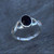 Ladies sterling silver Celtic inspired ring with oval Whitby Jet stone