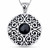 Large hand crafted round sterling silver fret work Whitby Jet pendant necklace