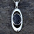 Large hand crafted elongated open oval Whitby Jet sterling silver pendant necklace