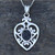 Hand crafted ornate Whitby Jet heart pendant necklace with sterling silver scrolls