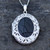 Large fancy filigree sterling silver and Whitby Jet locket pendant