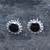 Large round beaded sterling silver stud earrings with hand carved Whitby Jet