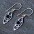Hand crafted sterling silver Celtic loop drop earrings with round Whitby Jet stones
