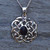 Large hand crafted Celtic knot silver pendant with hand carved oval Whitby Jet