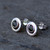 Contemporary open round 925 silver ear studs with hand carved Whitby Jet stones