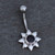 925 silver and Jet flower on surgical steel navel bar with secure screw on ball