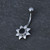 Hand crafted Whitby Jet sterling silver flower on surgical steel belly button bar