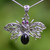 Large Whitby Jet sterling silver Swiss Marcasite moth pendant