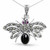 Large ornate Whitby Jet sterling silver Swiss Marcasite moth pendant necklace 