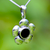 Sterling silver floral necklace with hand carved round organic black gemstone