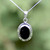 Hand crafted oval wide ribbed edge Whitby Jet sterling silver pendant necklace
