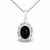 Hand crafted oval wide ribbed edge Whitby Jet sterling silver pendant necklace