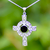 Large sterling silver Celtic Whitby Jet cross pendant