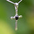 Rounded Whitby Jet and sterling silver cross pendant