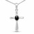 Hand crafted rounded Whitby Jet sterling silver cross pendant necklace