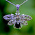 Hand crafted large sterling silver moth pendant necklace with Whitby Jet and Marcasite