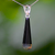Handmade long Whitby Jet Indonesian Amber cylindrical drop pendant on silver chain