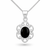 Sterling silver Whitby Jet oval pendant necklace with fancy scroll detailing