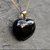 Large hand carved Whitby Jet puff heart pendant with 9ct yellow gold chain