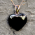 Large hand carved Whitby Jet heart pendant with 9ct yellow gold curb chain
