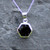 Contemporary 925 silver hexagonal pendant with organic black gemstone 