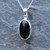 Long deep oval Whitby Jet and sterling silver pendant necklace handmade in Whitby