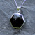 Large sterling silver Whitby Jet hexagon pendant necklace with solid silver reverse