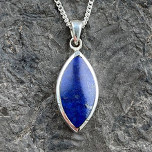 Handmade sterling silver lapis lazuli deep marquise cut pendant with gift case