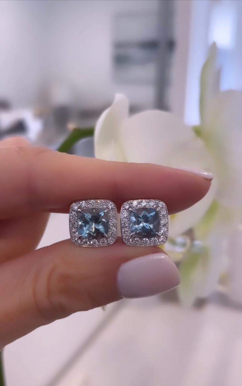 Cushion cut store aquamarine earrings