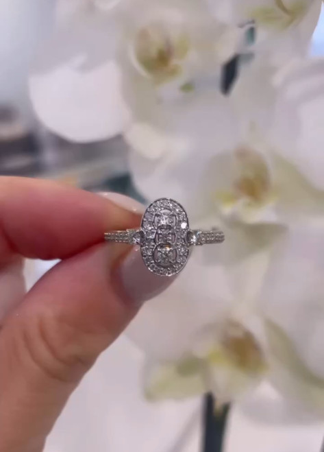 9ct White Gold Art Deco Style Diamond Ring