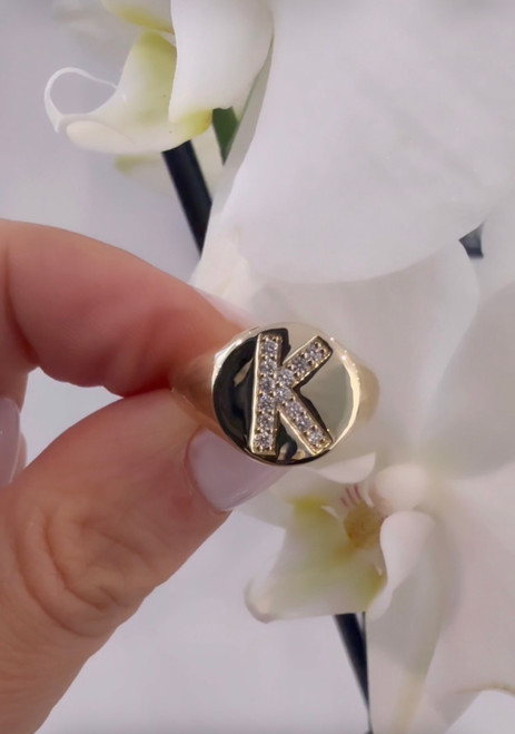 9ct Yellow, Rose or White Gold Rings with natural Diamond initial