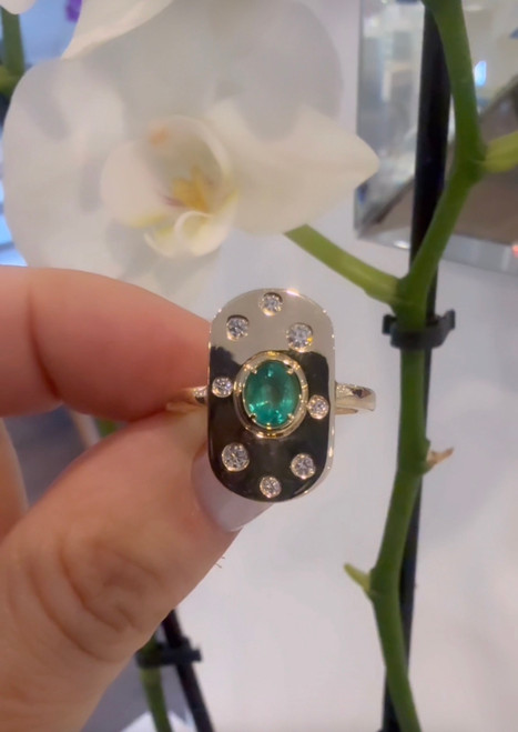 14ct yellow gold emerald and natural Diamond Ring