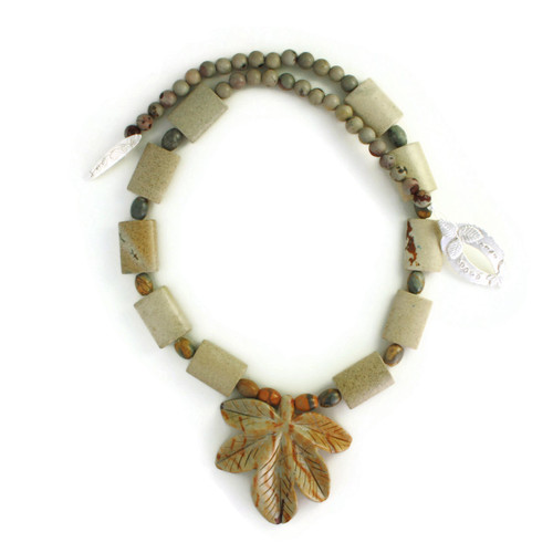 Full View - Autumn Splendor Jasper Leaf Necklace on Sterling Silver (20 inches) (1314)