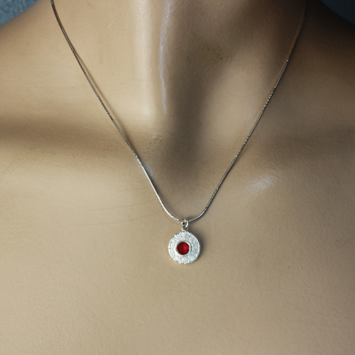 Mannequin view - Red Flower Pendant (Fine Silver) (18 inches) (1825A)