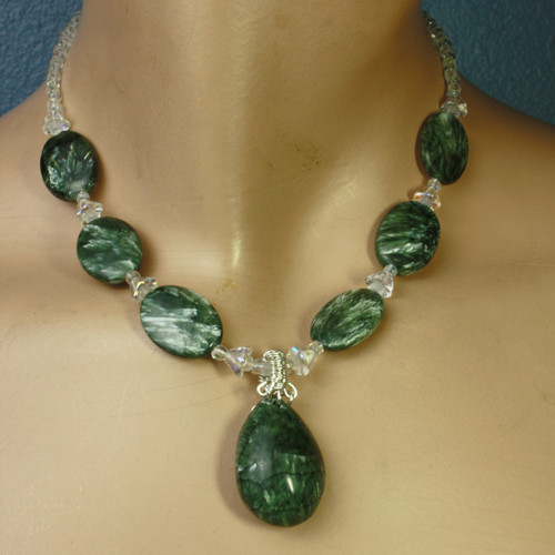 Mannequin View - Seraphinite Drop and Ovals with Czech Glass Flower Necklace (19 inches) (0794)