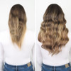 Before and After wearing Beverly Hills Brunette Seamless Clip In Hair Extensions by Cashmere Hair