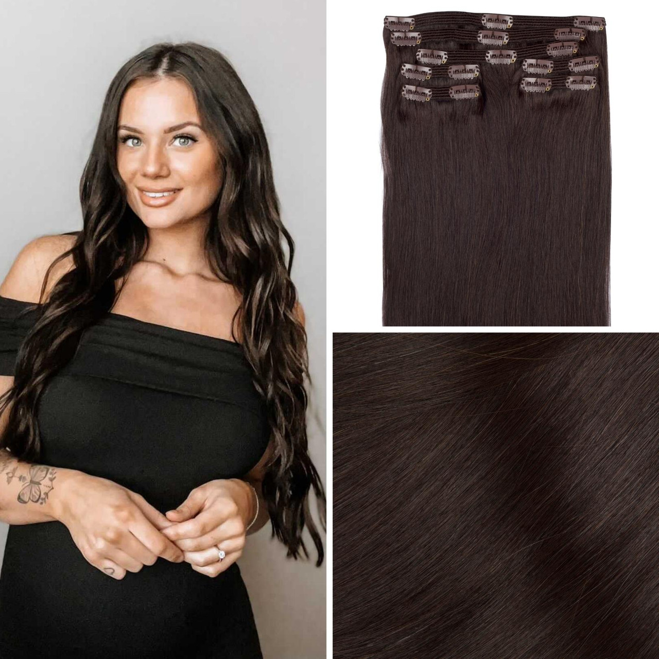 Dark Brown Clip In Hair Extensions Cashmere Hair