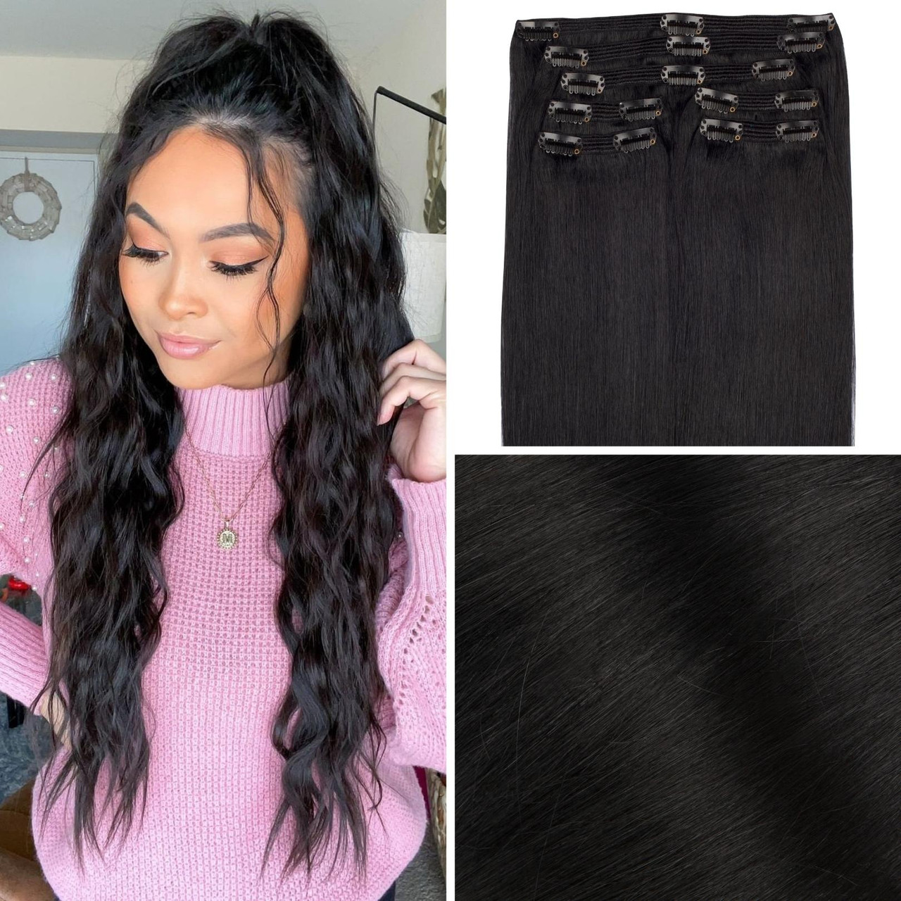 Clip In Hair Extensions for Dark Black Hair - Remy Hair Extensions
